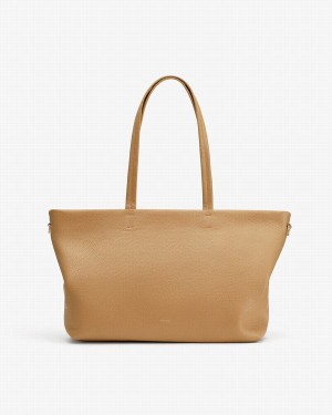 Bolso Tote Cuyana Small Easy Cremallera Mujer Amarillo Marrones | YBA3949DW