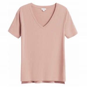 Camiseta Cuyana Pima V-Neck Tee Mujer Rosas | RFG1524JN