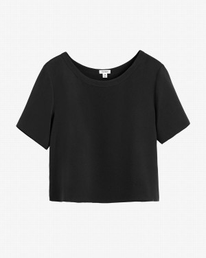 Camiseta Cuyana Silk Cropped Crewneck Tee Mujer Negras | BGJ2295GS