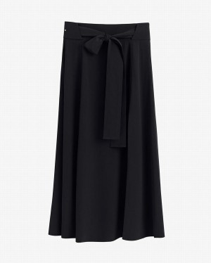 Falda Cuyana Silk Belted Midi Mujer Negras | YIS2523GK