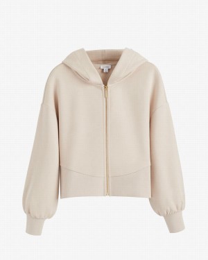 Sudadera con Capucha Cuyana Terry Zip Front Mujer Creme Blancas | MHS2228KO