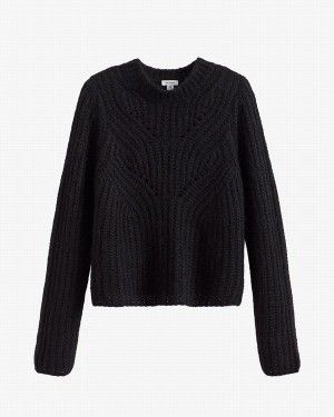 Suéteres Cuyana Alpaca Lana Crewneck Mujer Negras | WCK1862UI