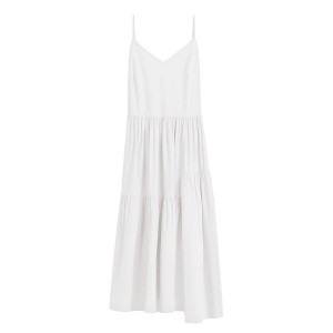 Vestido Cuyana Poplin Tiered Mujer Blancas | DEU9657JW