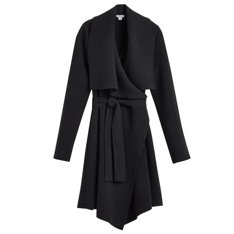 Abrigos Cuyana Lana Cashmere Corta Wrap Mujer Negras | PQB2835CF