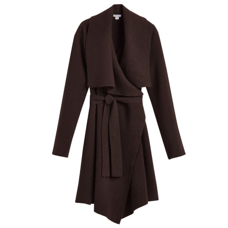 Abrigos Cuyana Lana Cashmere Corta Wrap Mujer Marrones Oscuro | PQQ10083UG