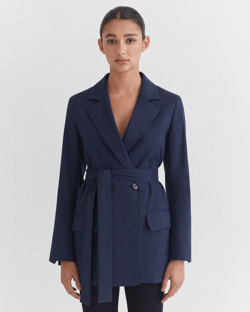 Blazers Cuyana Linen Relaxed Mujer Azul Marino | QKM7891JC