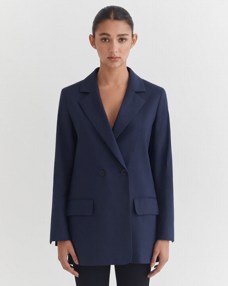 Blazers Cuyana Linen Relaxed Mujer Azul Marino | QKM7891JC