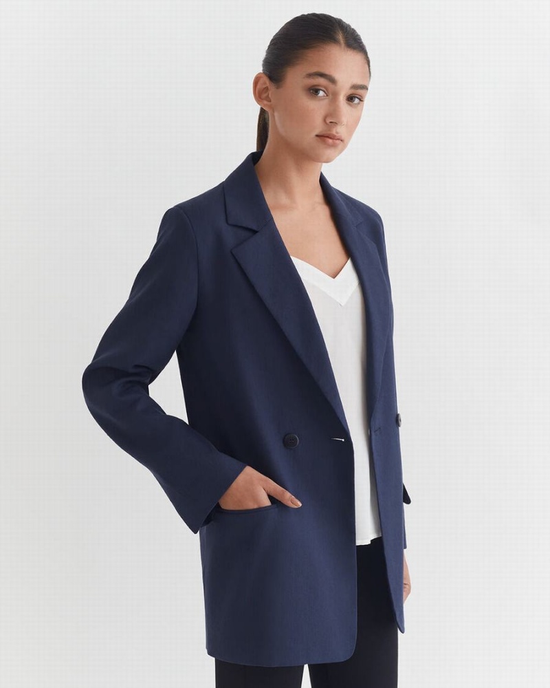 Blazers Cuyana Linen Relaxed Mujer Azul Marino | QKM7891JC