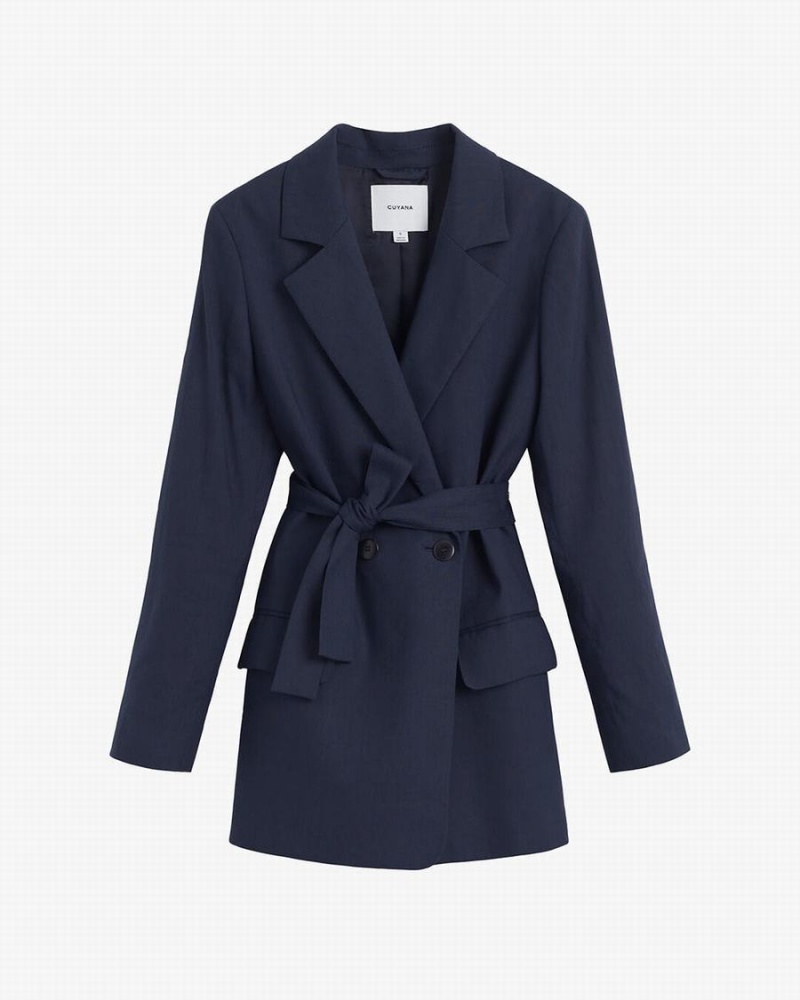 Blazers Cuyana Linen Relaxed Mujer Azul Marino | QKM7891JC