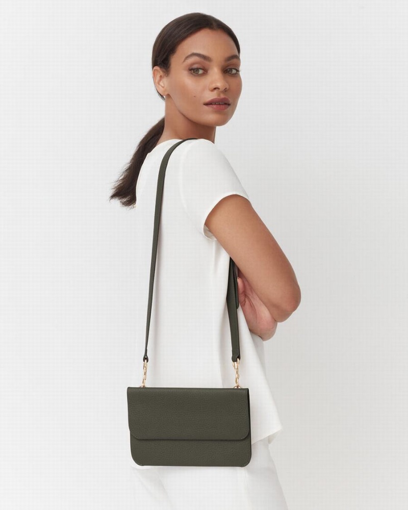 Bolso de Mano Cuyana System Flap Mujer Verde Oscuro | IKI1954VI