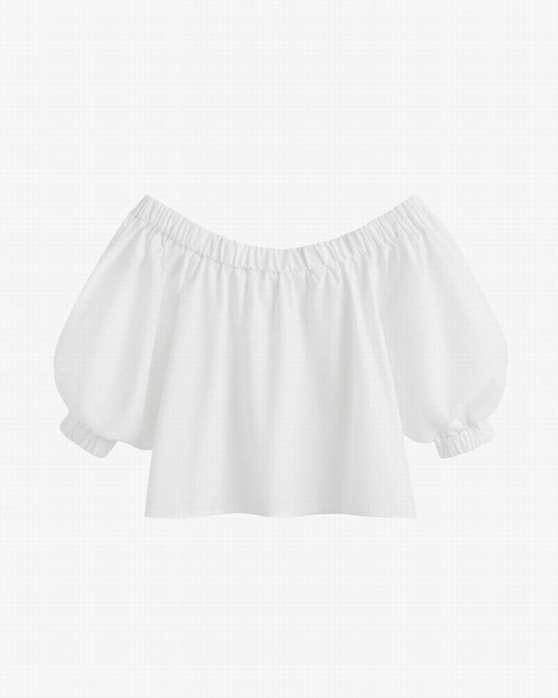 Camisa Recortada Cuyana Poplin Off-The-Shoulder Mujer Blancas | NWI9120YP