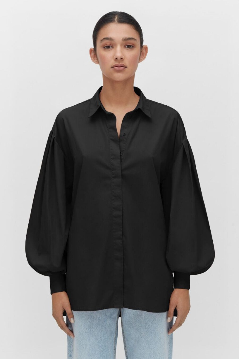 Camisas Cuyana Poplin Balloon Sleeve Mujer Negras | RXG5110TJ