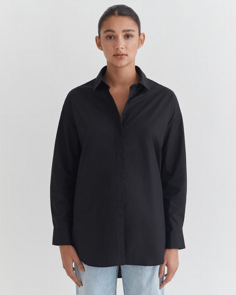 Camisas Cuyana Poplin Oversized Mujer Negras | CVX3541DM