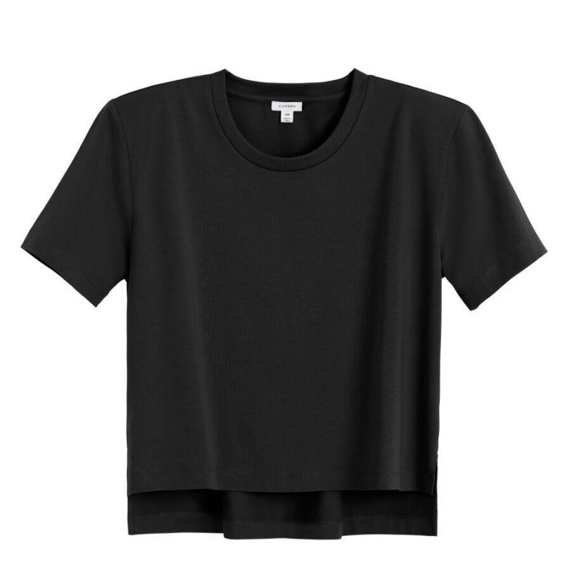 Camiseta Cuyana Acolchado Shoulder Cropped Tee Mujer Negras | RRL5036OE