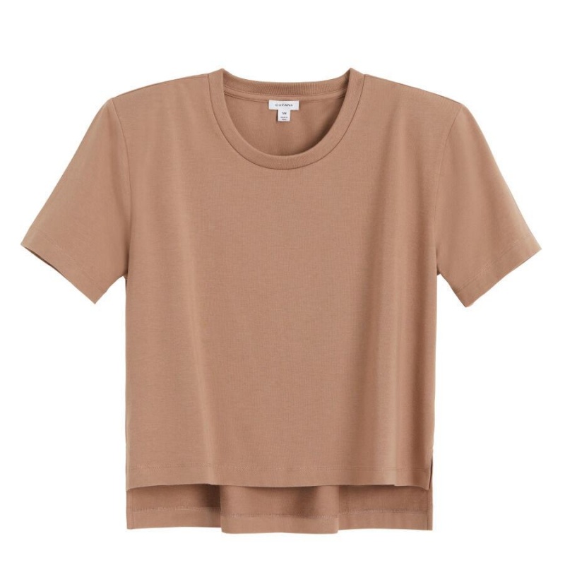 Camiseta Cuyana Acolchado Shoulder Cropped Tee Mujer Kaki | AVD3336UW