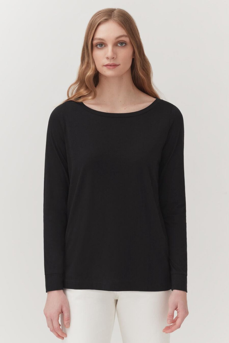 Camiseta Cuyana Pima Boatneck Long Sleeve Tee Mujer Negras | MOP2886WZ