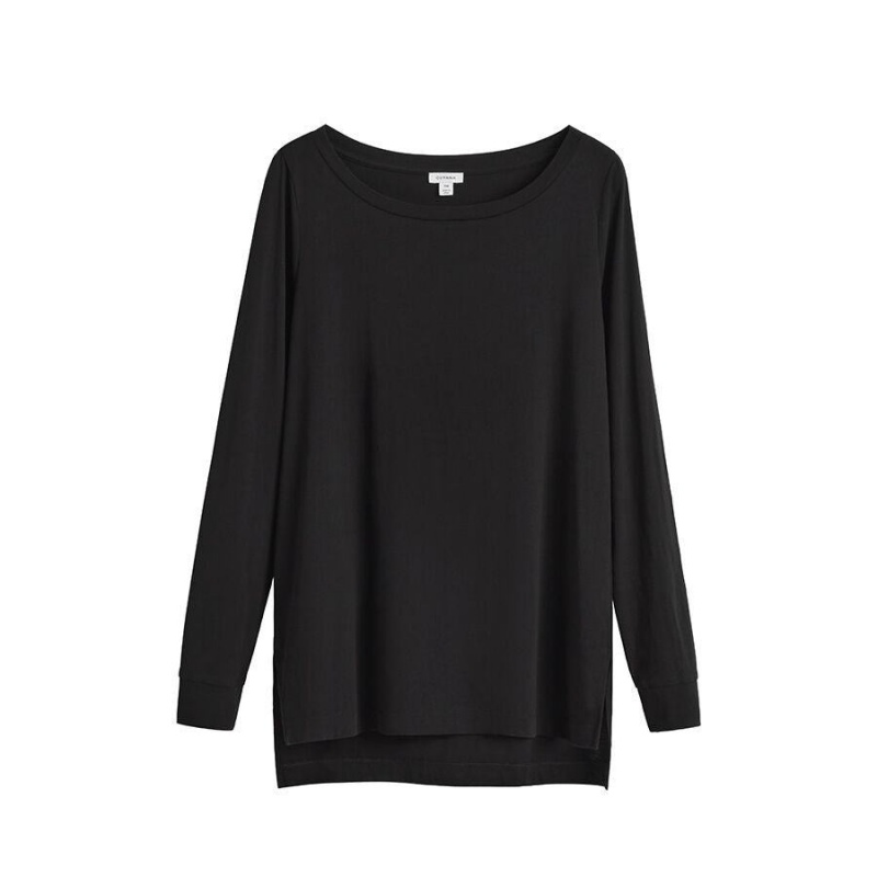 Camiseta Cuyana Pima Boatneck Long Sleeve Tee Mujer Negras | MOP2886WZ