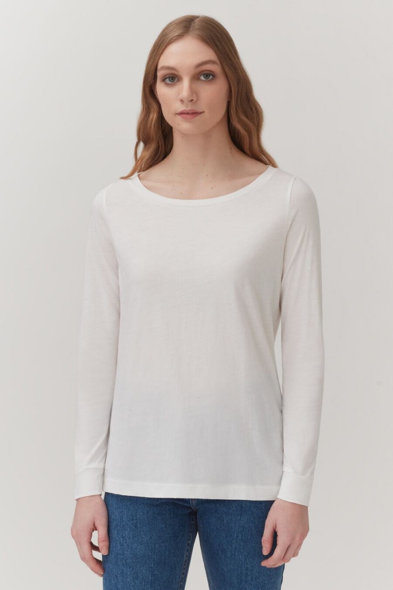 Camiseta Cuyana Pima Boatneck Long Sleeve Tee Mujer Blancas | YHF7859NT