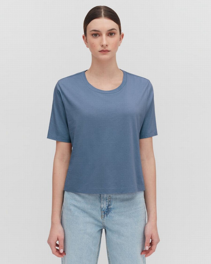 Camiseta Cuyana Pima Cropped Tee Mujer Azules | XXD346RD