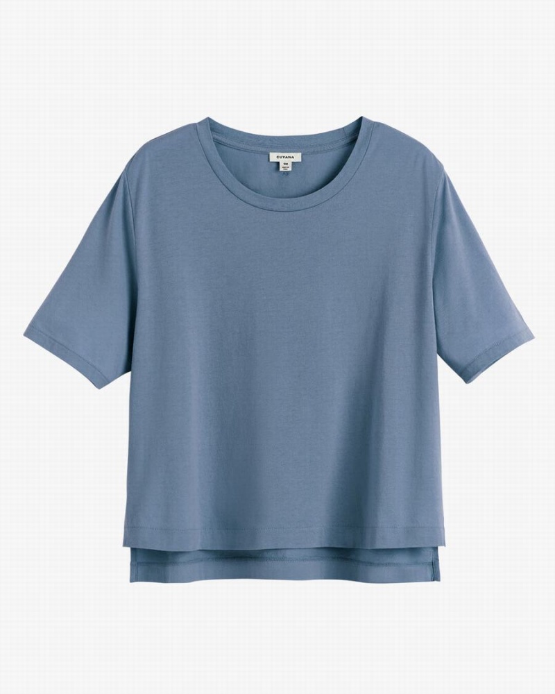 Camiseta Cuyana Pima Cropped Tee Mujer Azules | XXD346RD