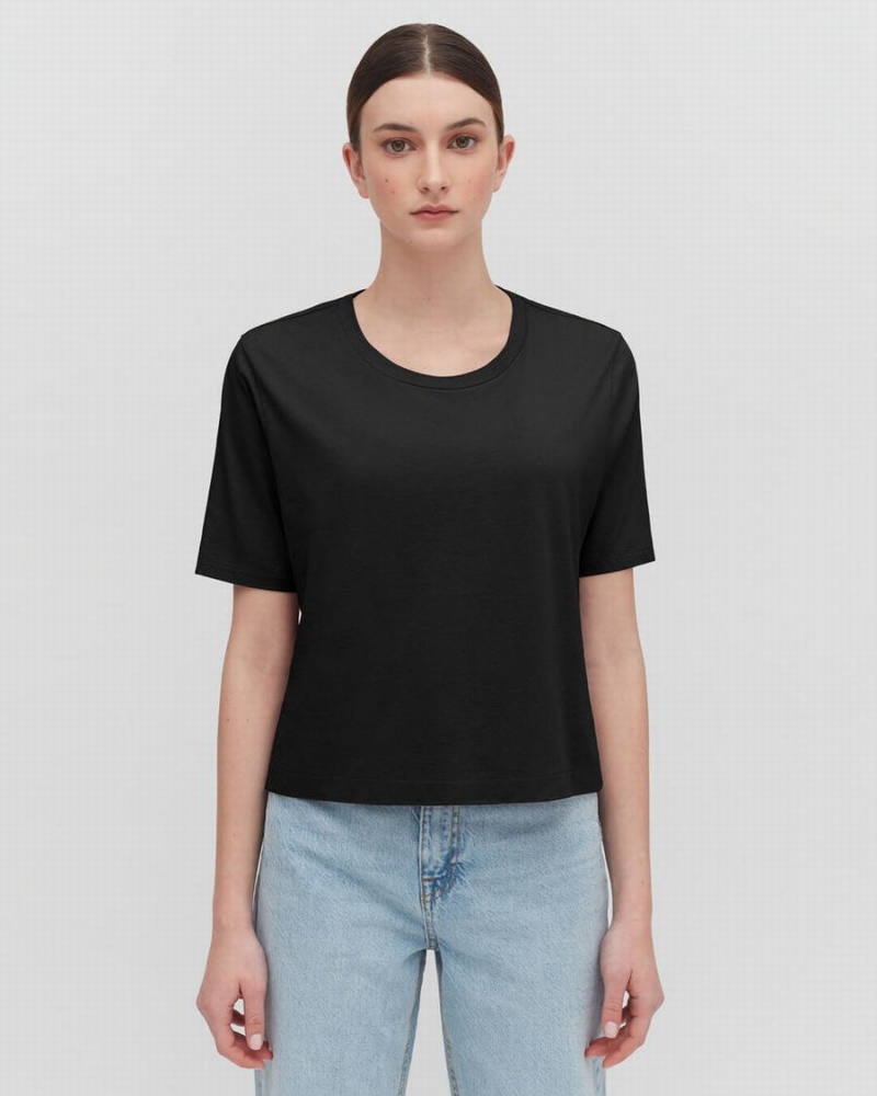 Camiseta Cuyana Pima Cropped Tee Mujer Negras | UDX6822QZ