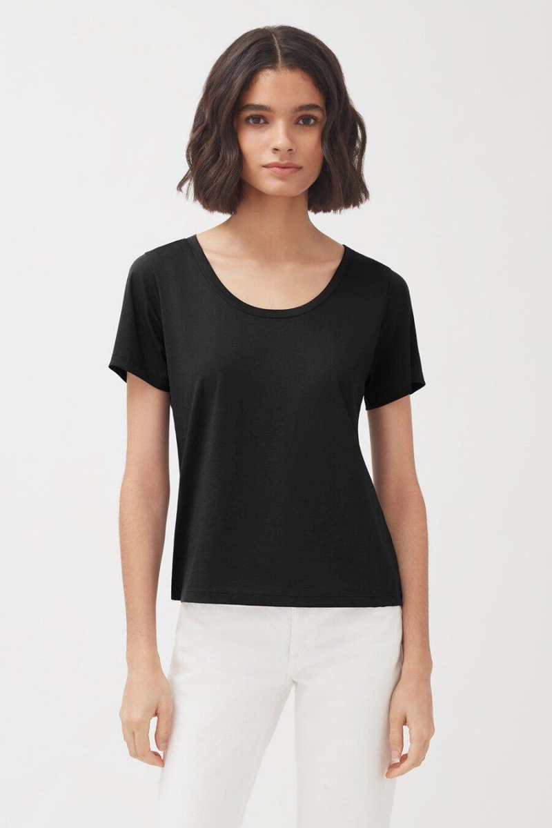 Camiseta Cuyana Pima Scoop Neck Tee Mujer Negras | FLL452TY