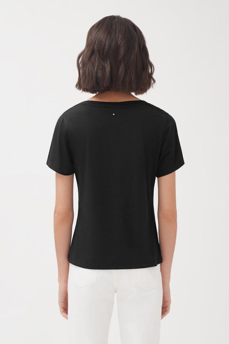 Camiseta Cuyana Pima Scoop Neck Tee Mujer Negras | FLL452TY