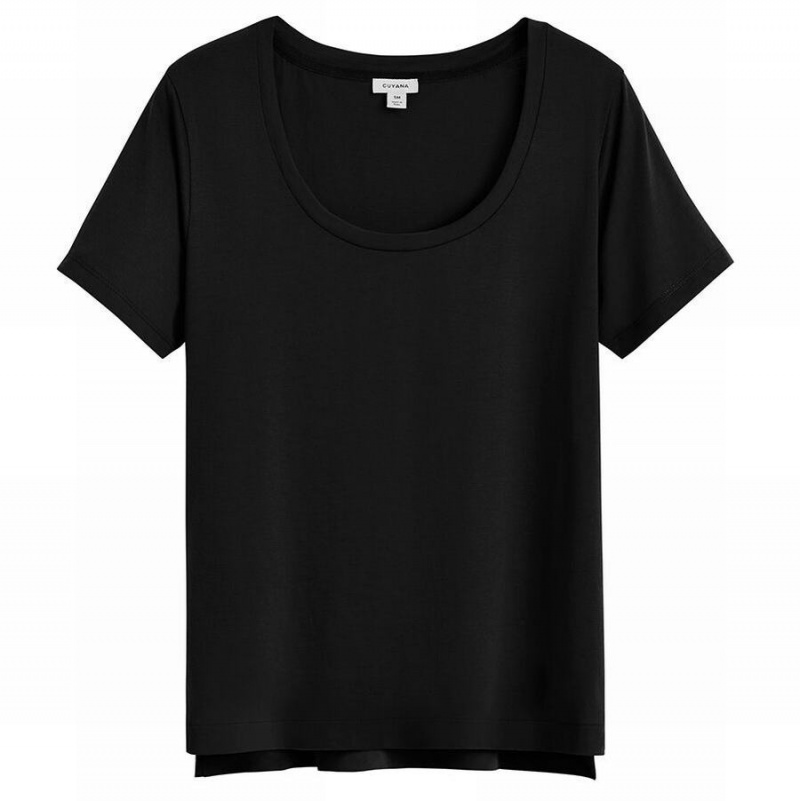 Camiseta Cuyana Pima Scoop Neck Tee Mujer Negras | FLL452TY