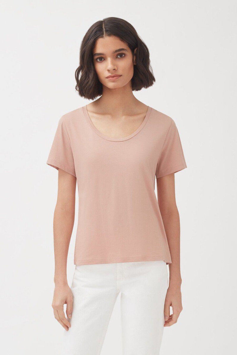 Camiseta Cuyana Pima Scoop Neck Tee Mujer Rosas | HPJ8136CM