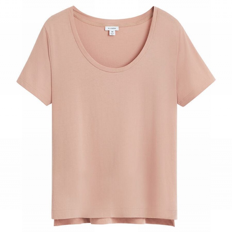 Camiseta Cuyana Pima Scoop Neck Tee Mujer Rosas | HPJ8136CM