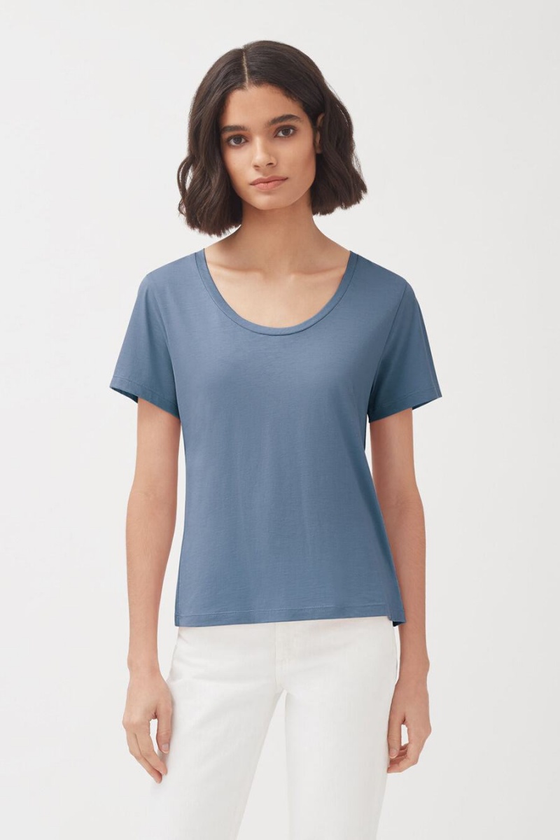 Camiseta Cuyana Pima Scoop Neck Tee Mujer Azules | SVA4937ZA