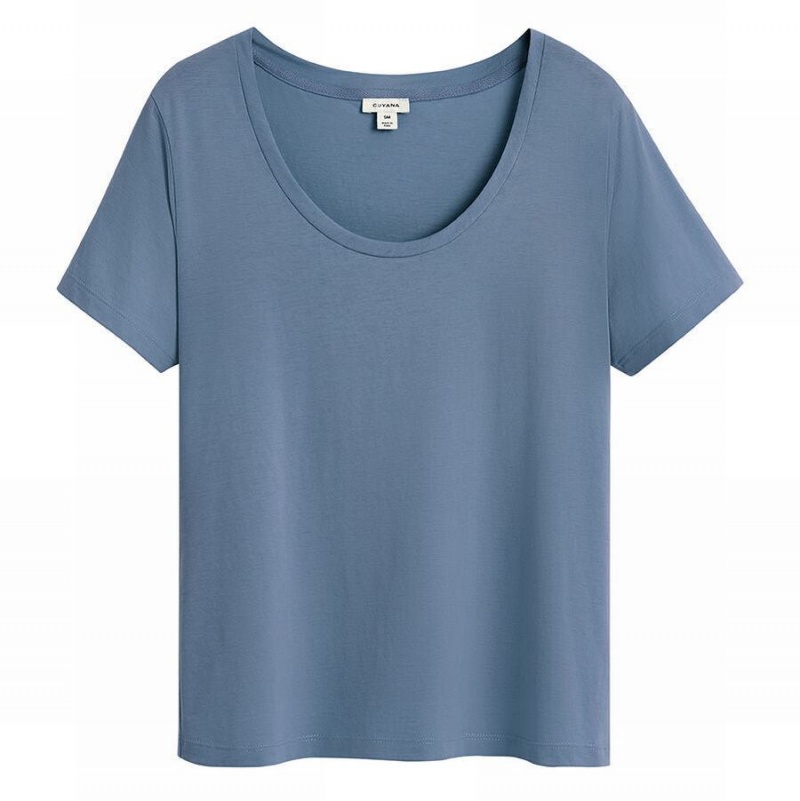 Camiseta Cuyana Pima Scoop Neck Tee Mujer Azules | SVA4937ZA