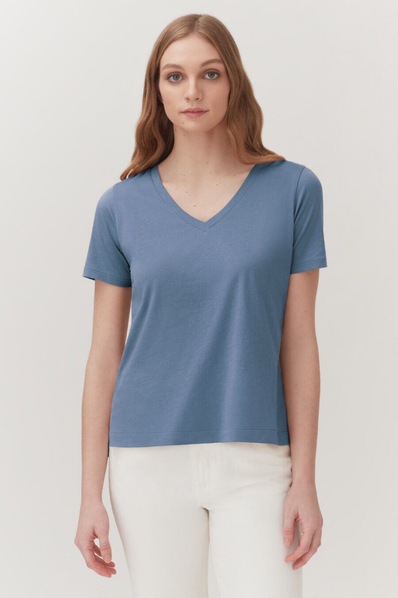 Camiseta Cuyana Pima V-Neck Tee Mujer Azules | VYI9254JU