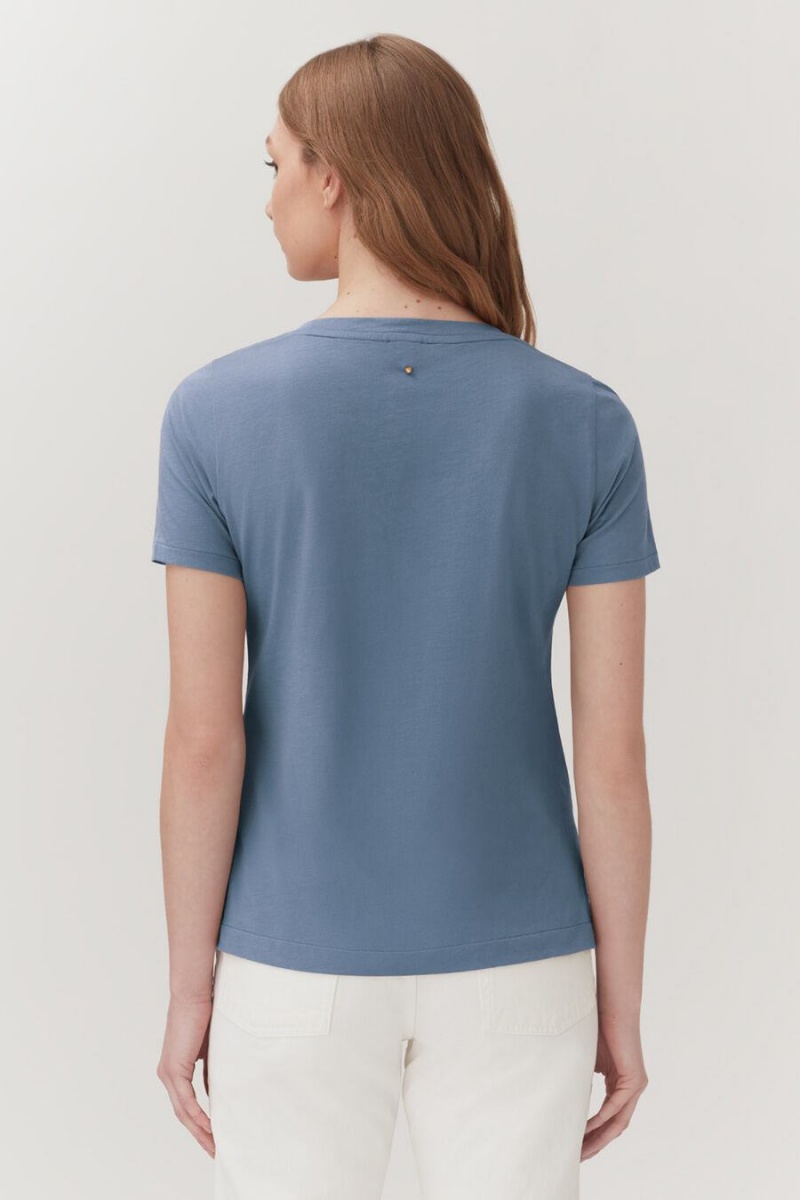 Camiseta Cuyana Pima V-Neck Tee Mujer Azules | VYI9254JU