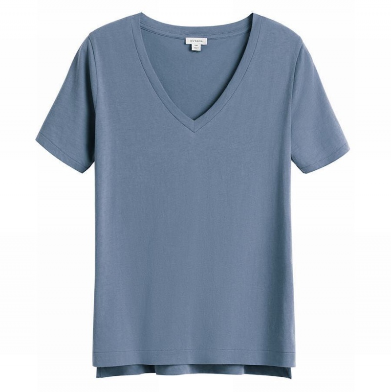 Camiseta Cuyana Pima V-Neck Tee Mujer Azules | VYI9254JU