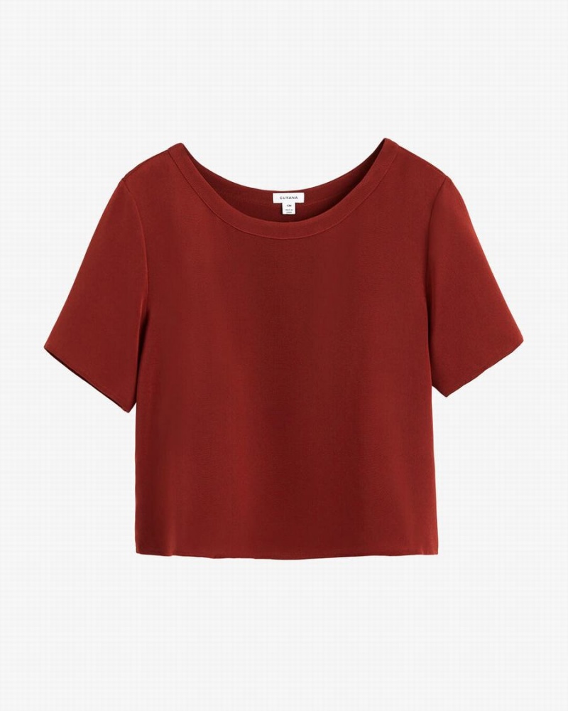 Camiseta Cuyana Silk Cropped Crewneck Tee Mujer Rojas Oscuro | FSP6572HE