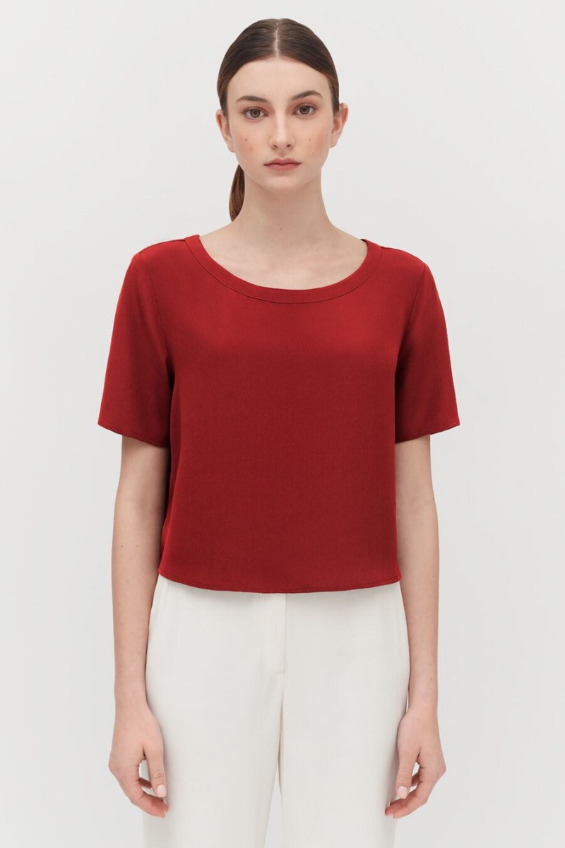 Camiseta Cuyana Silk Cropped Crewneck Tee Mujer Rojas | NEH1815EF