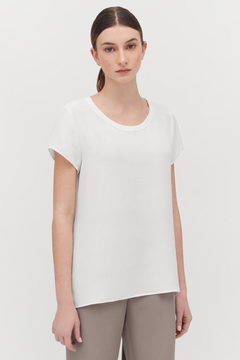 Camiseta Cuyana Silk High-Low Tee Mujer Blancas | QZU135HR