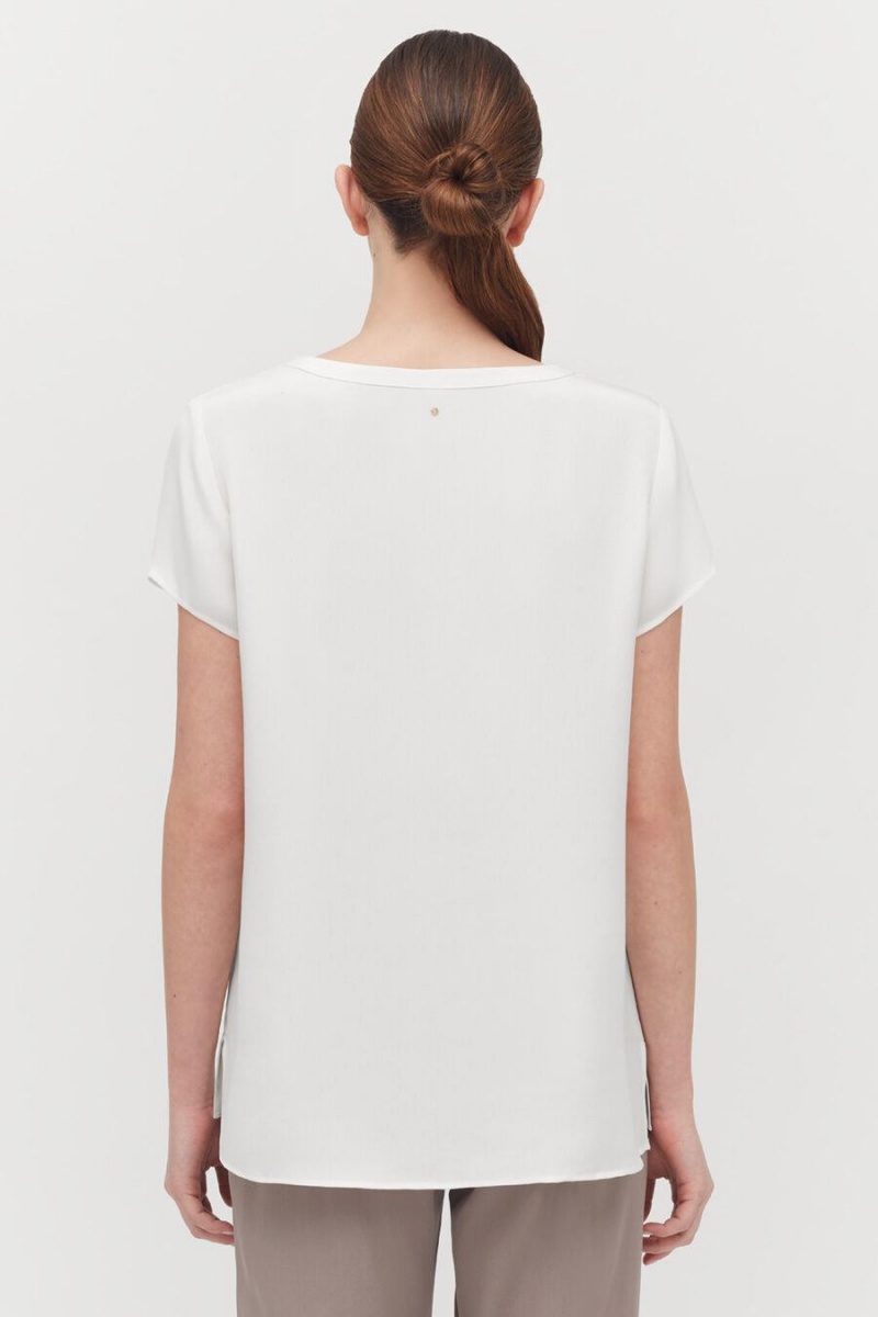 Camiseta Cuyana Silk High-Low Tee Mujer Blancas | QZU135HR