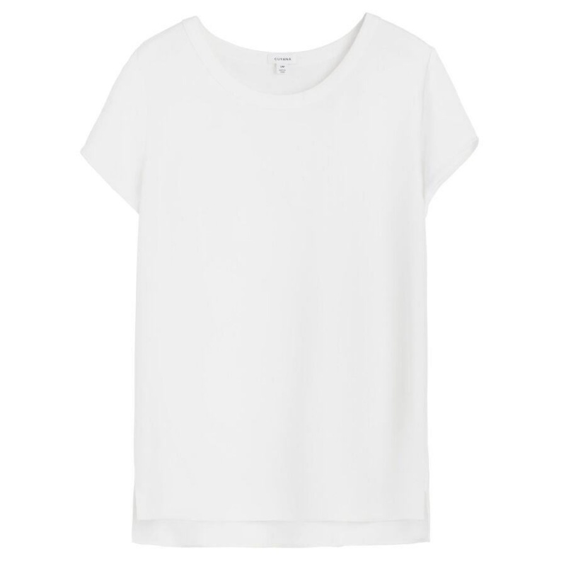 Camiseta Cuyana Silk High-Low Tee Mujer Blancas | QZU135HR