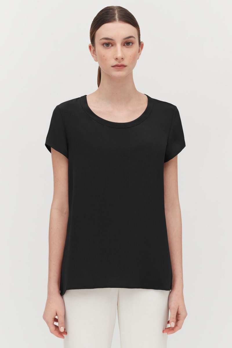 Camiseta Cuyana Silk High-Low Tee Mujer Negras | QGA2415RC