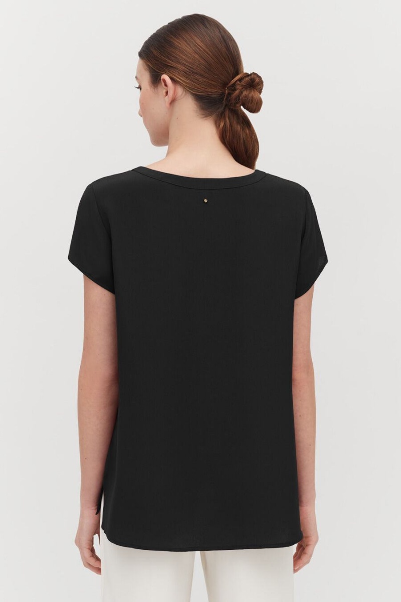 Camiseta Cuyana Silk High-Low Tee Mujer Negras | QGA2415RC