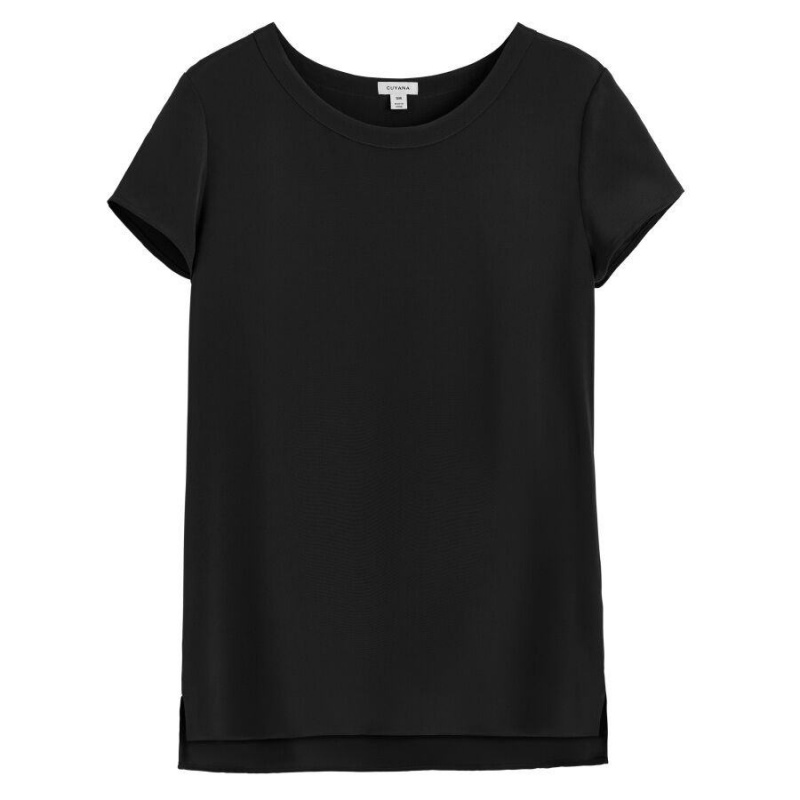 Camiseta Cuyana Silk High-Low Tee Mujer Negras | QGA2415RC