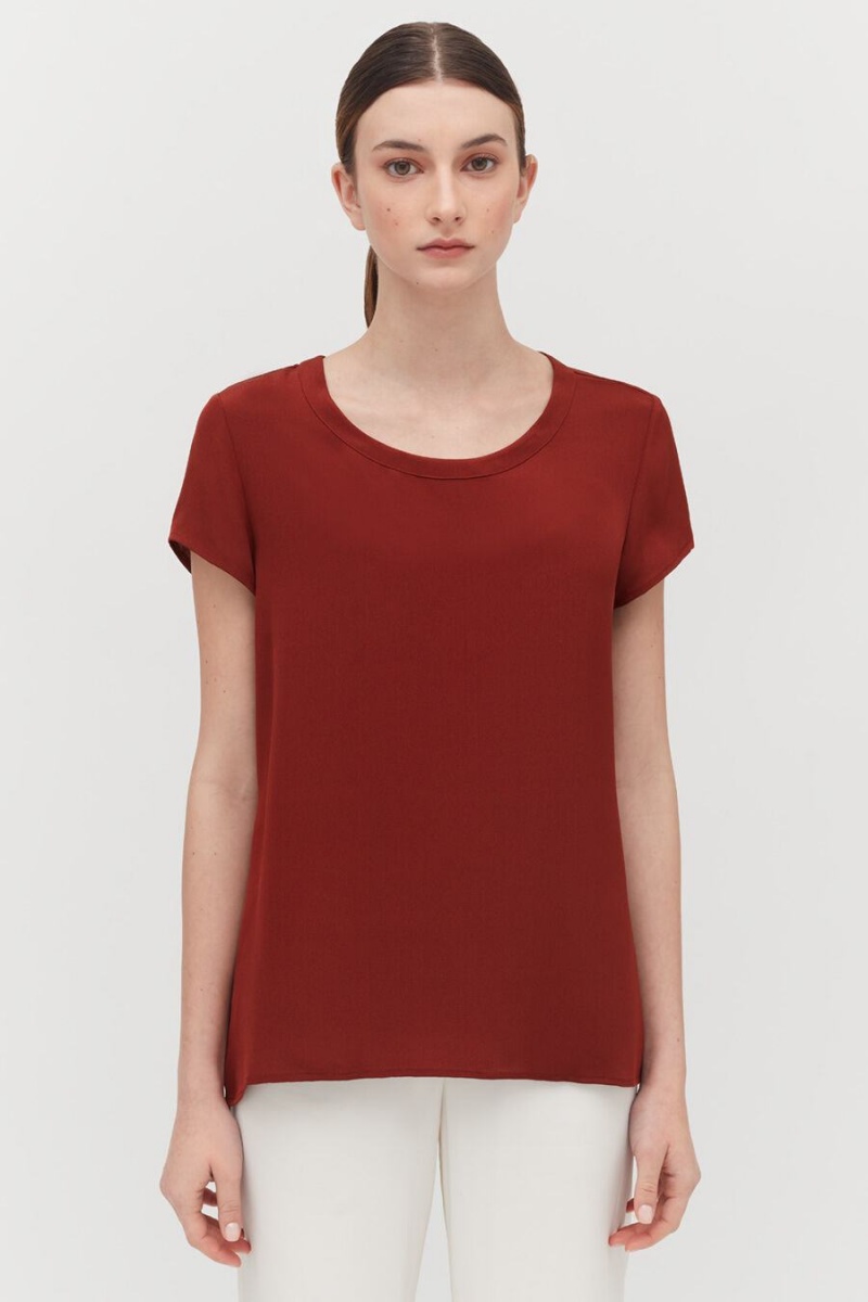 Camiseta Cuyana Silk High-Low Tee Mujer Rojas Oscuro | WQN5361XK