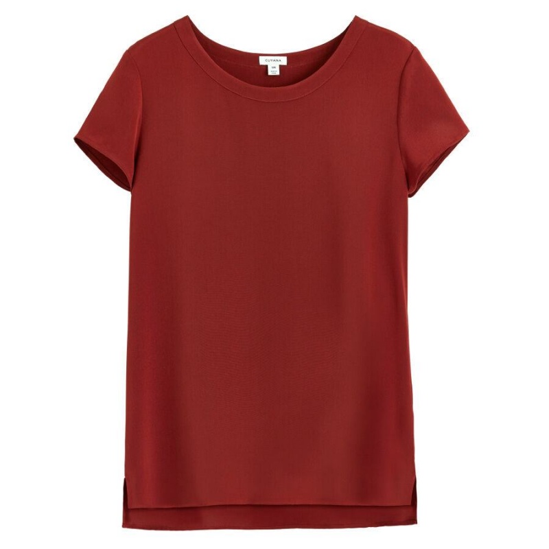 Camiseta Cuyana Silk High-Low Tee Mujer Rojas Oscuro | WQN5361XK