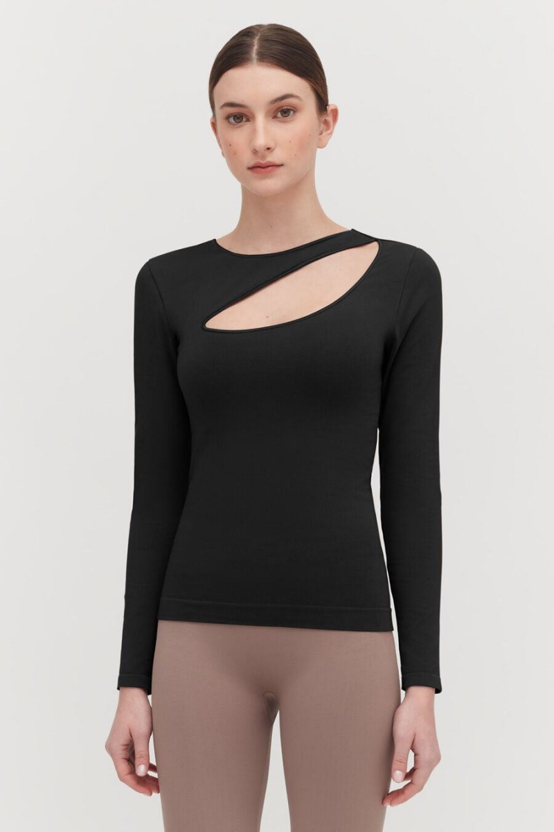 Camiseta Cuyana Stretch Long Sleeve Tee Mujer Negras | MQX9849JU