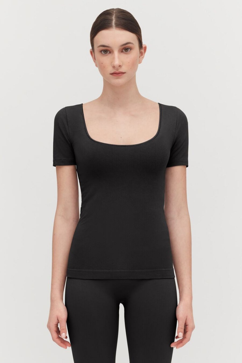 Camiseta Cuyana Stretch Scoop Neck Tee Mujer Negras | ARK5048RK