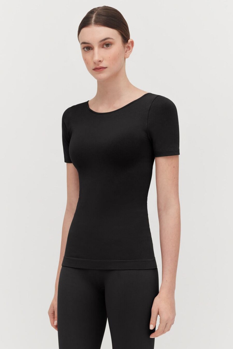 Camiseta Cuyana Stretch Scoop Neck Tee Mujer Negras | ARK5048RK