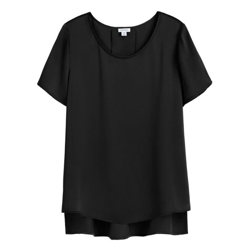 Camiseta Cuyana Washable Charmeuse High-Low Top Mujer Negras | SAU2445FQ