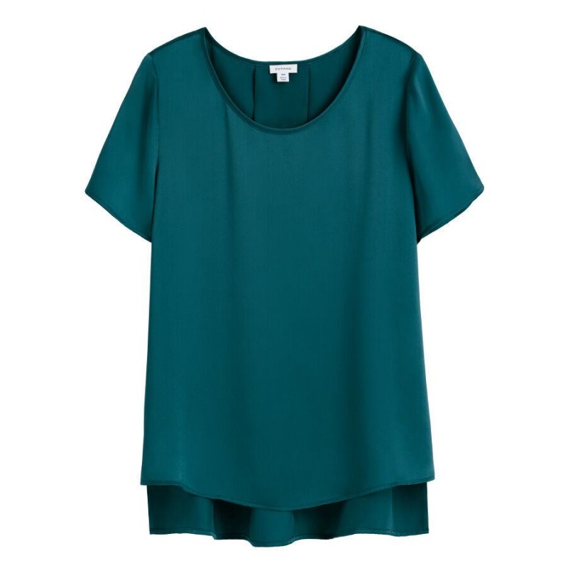 Camiseta Cuyana Washable Charmeuse High-Low Top Mujer Azules | ZHN495DI